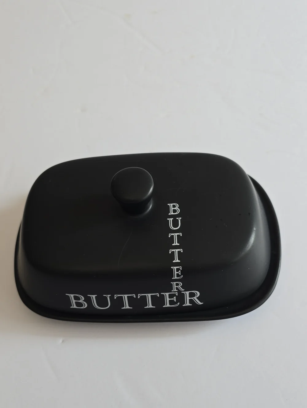 Vintage The Old Pottery Co Large Black Lidded Butter Dish Matte Ceramic
